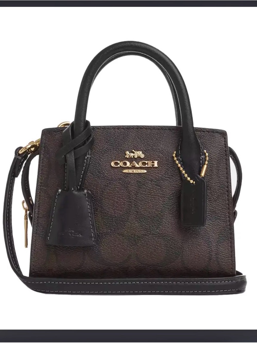 Coach Mini Satchel in Brown and Black with Gold Hardware